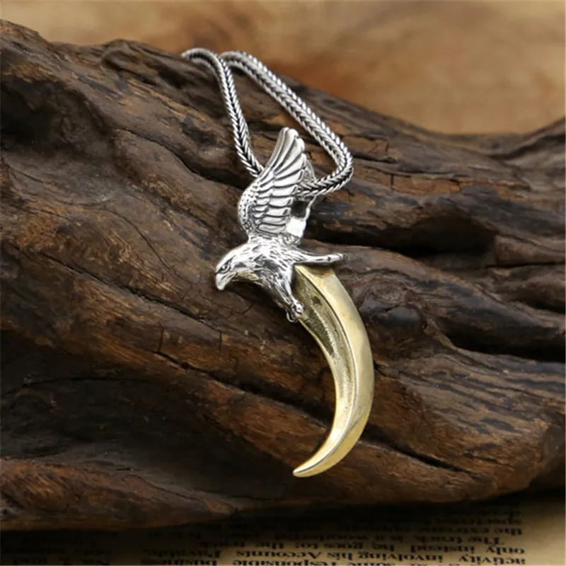 925 Sterling Silver Eagle Crescent Moon Necklace Pendants