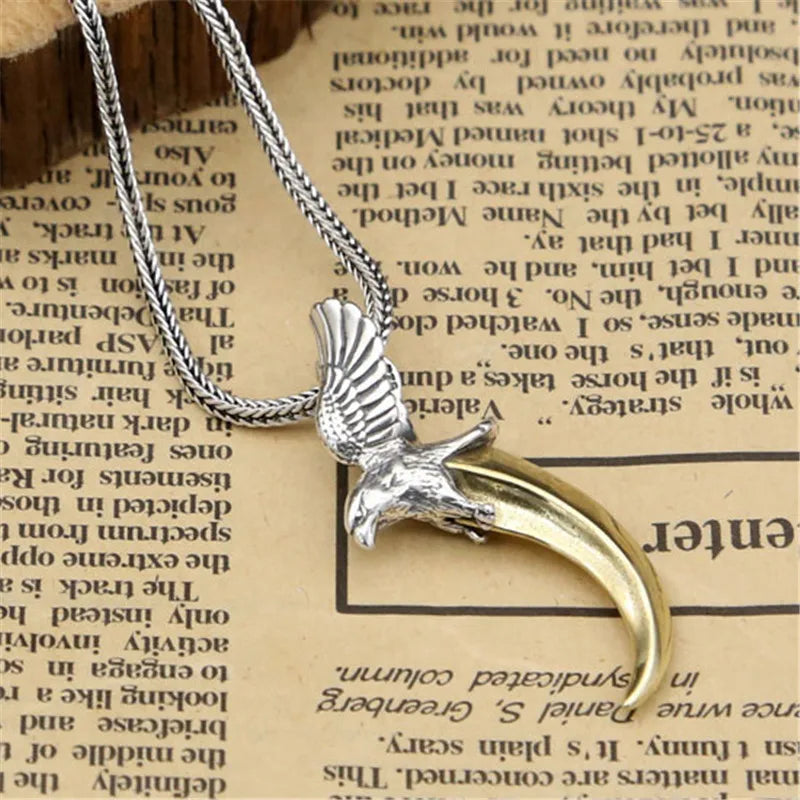 925 Sterling Silver Eagle Crescent Moon Necklace Pendants