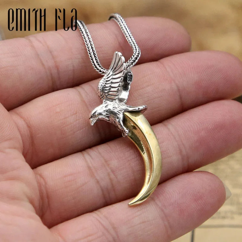 925 Sterling Silver Eagle Crescent Moon Necklace Pendants