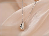 925 Silver Water Drop Necklace Glossy Pendant Wedding Jewelry