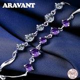 925 Silver Purple CZ Crystal Bracelet Women Wedding Jewelry