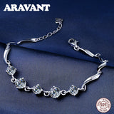 925 Silver Purple CZ Crystal Bracelet Women Wedding Jewelry