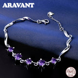 925 Silver Purple CZ Crystal Bracelet Women Wedding Jewelry
