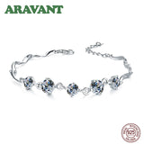 925 Silver Purple CZ Crystal Bracelet Women Wedding Jewelry