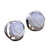 925 Silver Rose Flower Studs Earrings Natural Shell Jewelry