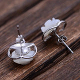 925 Silver Rose Flower Studs Earrings Natural Shell Jewelry