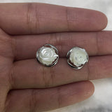 925 Silver Rose Flower Studs Earrings Natural Shell Jewelry