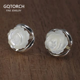 925 Silver Rose Flower Studs Earrings Natural Shell Jewelry