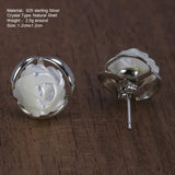 925 Silver Rose Flower Studs Earrings Natural Shell Jewelry