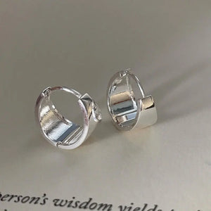 925 Silver Circle Clip Earrings Geometric Design Women's Jewelry