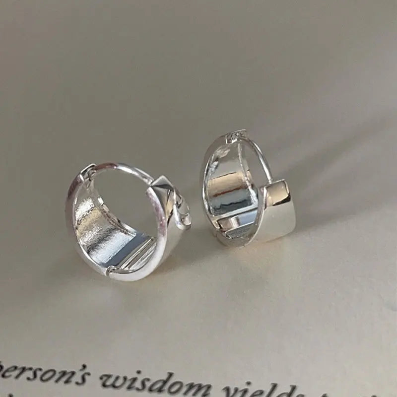 925 Silver Circle Clip Earrings Geometric Design Women's Jewelry