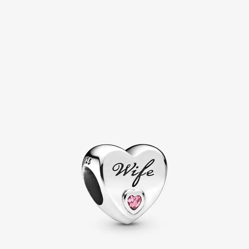 925 Silver Wife Love Heart Charms Beads for Bracelet DIY Jewelry Gift