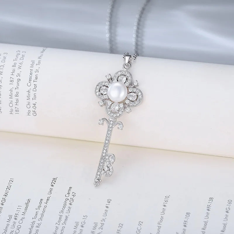 Key Pendant Necklace Women 925 Silver