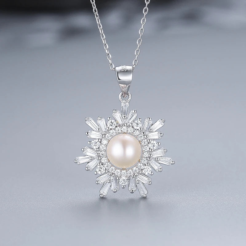 925 Sterling Silver Pearl Pendant Necklace Women Girl Anniversary Party Jewelry