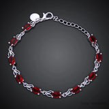 925 Silver Oval Ruby Bracelet with Garnet Crystal Beads