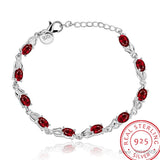 925 Silver Oval Ruby Bracelet with Garnet Crystal Beads