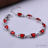 925 Silver Oval Ruby Bracelet with Garnet Crystal Beads