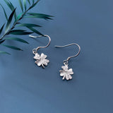 925 Silver Zircon 4-leaf Flower Dangle Earrings Hypoallergenic