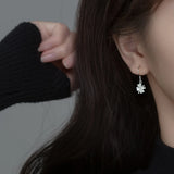 925 Silver Zircon 4-leaf Flower Dangle Earrings Hypoallergenic