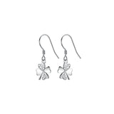925 Silver Zircon 4-leaf Flower Dangle Earrings Hypoallergenic