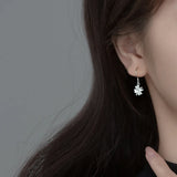 925 Silver Zircon 4-leaf Flower Dangle Earrings Hypoallergenic