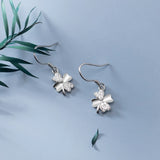925 Silver Zircon 4-leaf Flower Dangle Earrings Hypoallergenic