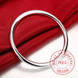 925 Sterling Solid Silver Bracelet Smooth Bangles For Women