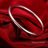 925 Sterling Solid Silver Bracelet Smooth Bangles For Women
