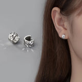 925 Silver Flower Pattern Hoop Earrings for Women
