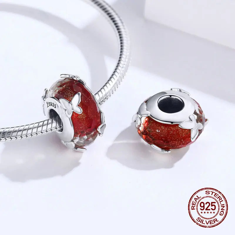 925 Silver Butterfly Glass Beads Bangle Charm Pendant