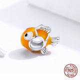 925 Sterling Silver Enamel Clownfish Charm Bead for Bracelet