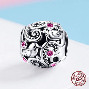925 Silver Beads Bird Charm for Bangle Bracelet Necklace Pendant DIY