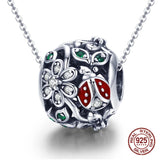 925 Silver Ladybug Zircon Flower Beads for Bracelet Necklace DIY