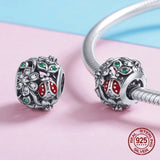 925 Silver Ladybug Zircon Flower Beads for Bracelet Necklace DIY