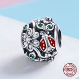 925 Silver Ladybug Zircon Flower Beads for Bracelet Necklace DIY