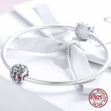 925 Silver Flowers Ladybug Zircon Beads Charm Bracelet Jewelry