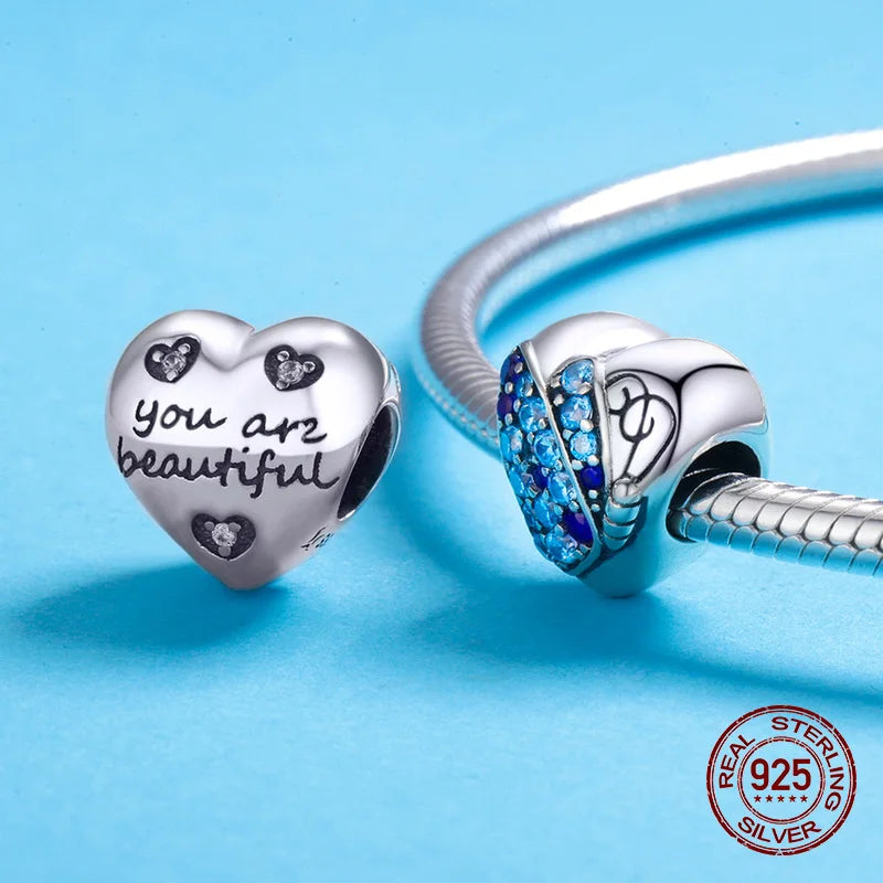 925 Silver Heart Butterfly Charm for Bracelet Beads Jewelry Making