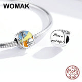 925 Sterling Silver Journey Charm Bangle Bracelet DIY Enamel Beads Charms