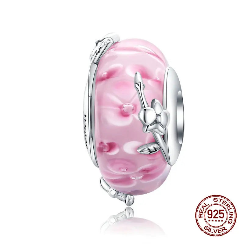 925 Silver Pink Crystal Beads Pendant for 3MM Bracelet Charm
