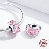 925 Silver Pink Crystal Beads Pendant for 3MM Bracelet Charm