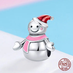 925 Silver Snowman Girl Boy Beads for Bracelet Necklace Pendant