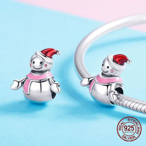 925 Silver Snowman Girl Boy Beads for Bracelet Necklace Pendant