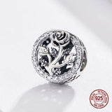 925 Sterling Silver Vintage Clear CZ Rose Flower Beads Charm for Bracelet