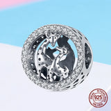 925 Silver Vintage Giraffe Zircon Beads Bracelet Charm Pendant Jewelry
