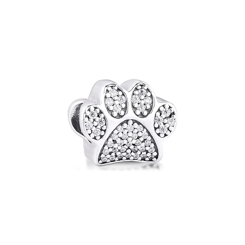 Sterling Silver Paw Prints Charms Beads Fits Europe Bracelet DIY Jewelry