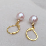 9-10mm Pearl Lever Back Earrings Filled Purple Pink Natural AAA+ Gift