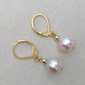 9-10mm Pearl Lever Back Earrings Filled Purple Pink Natural AAA+ Gift