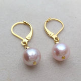 9-10mm Pearl Lever Back Earrings Filled Purple Pink Natural AAA+ Gift