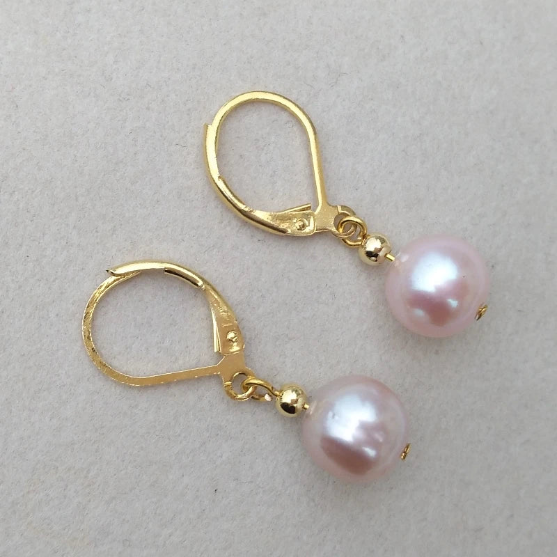 9-10mm Pearl Lever Back Earrings Filled Purple Pink Natural AAA+ Gift