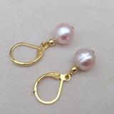 9-10mm Pearl Lever Back Earrings Filled Purple Pink Natural AAA+ Gift